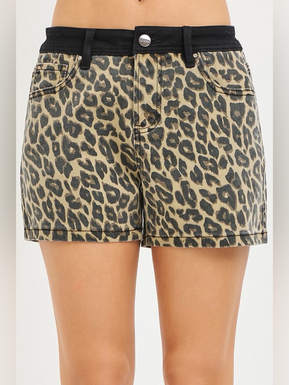 Leopard Print Women's Shorts with Black Waistband